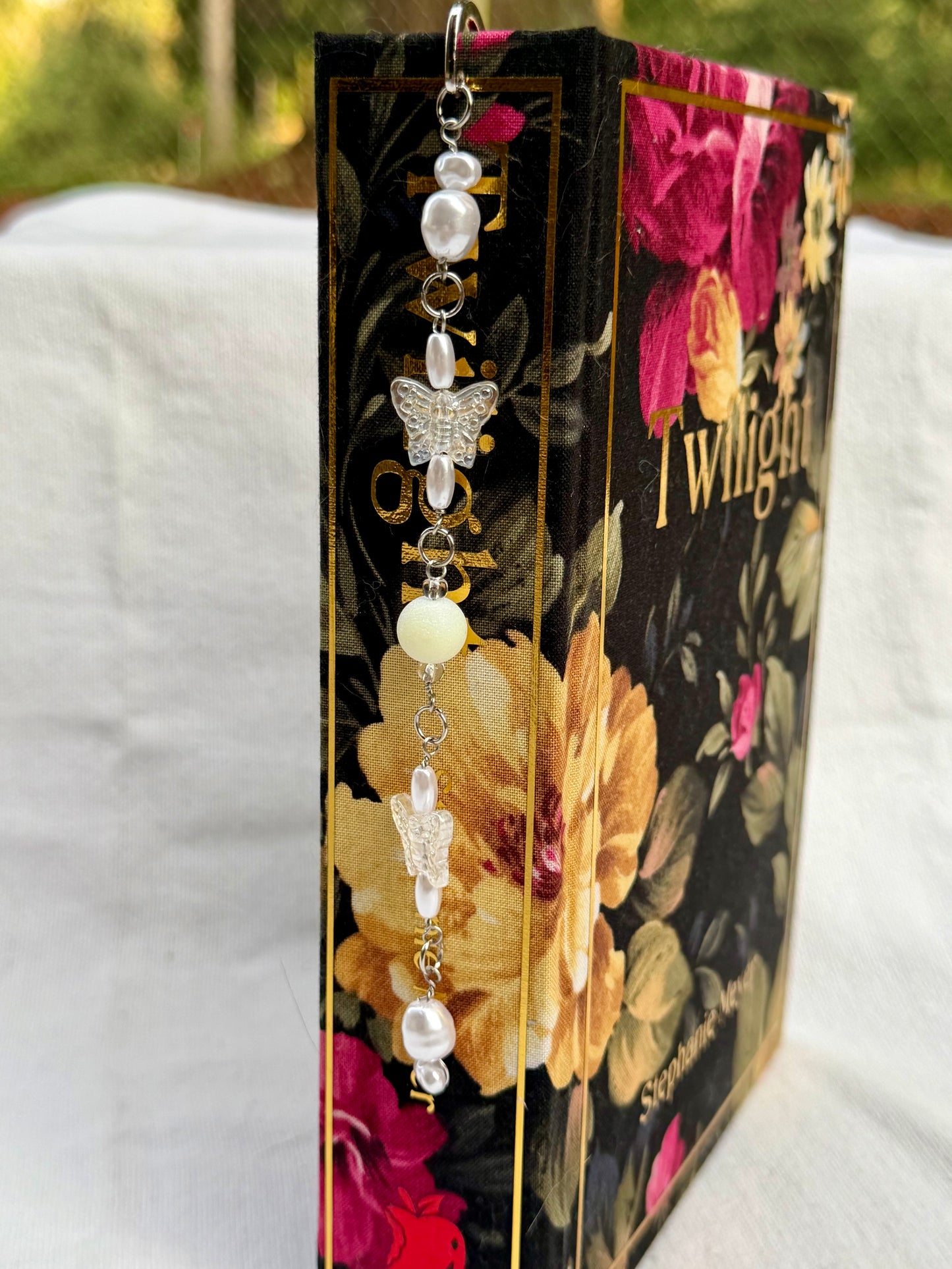 White Butterfly Beaded Bookmark