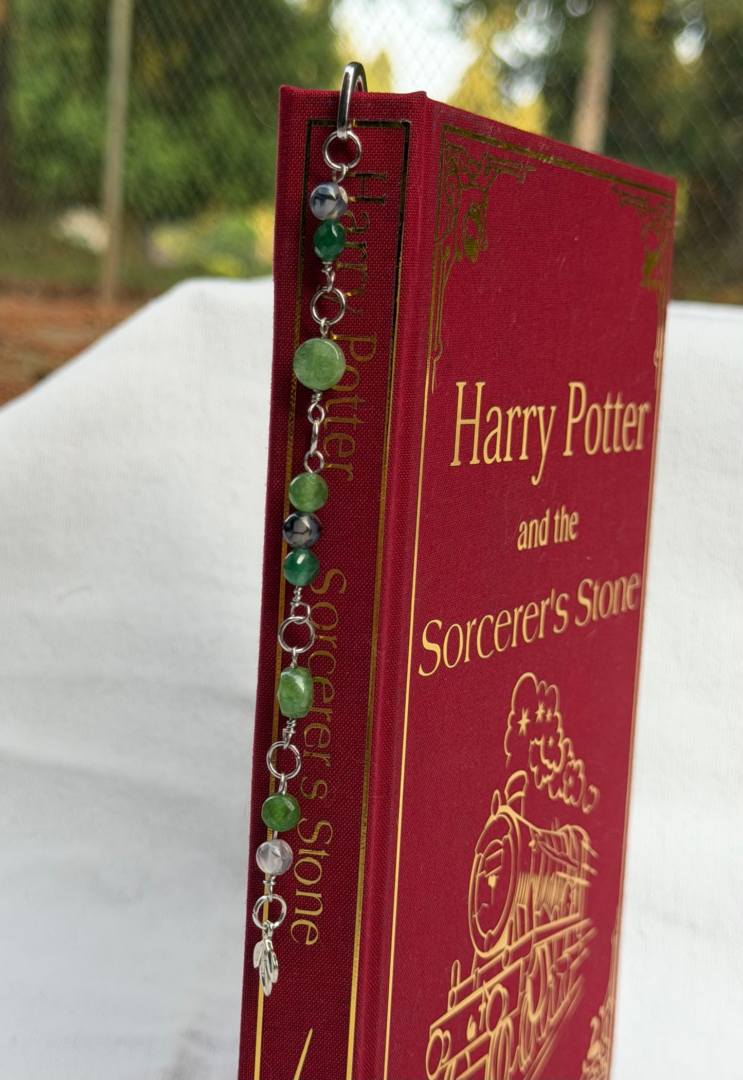 Mossy Green Beaded Bookmark