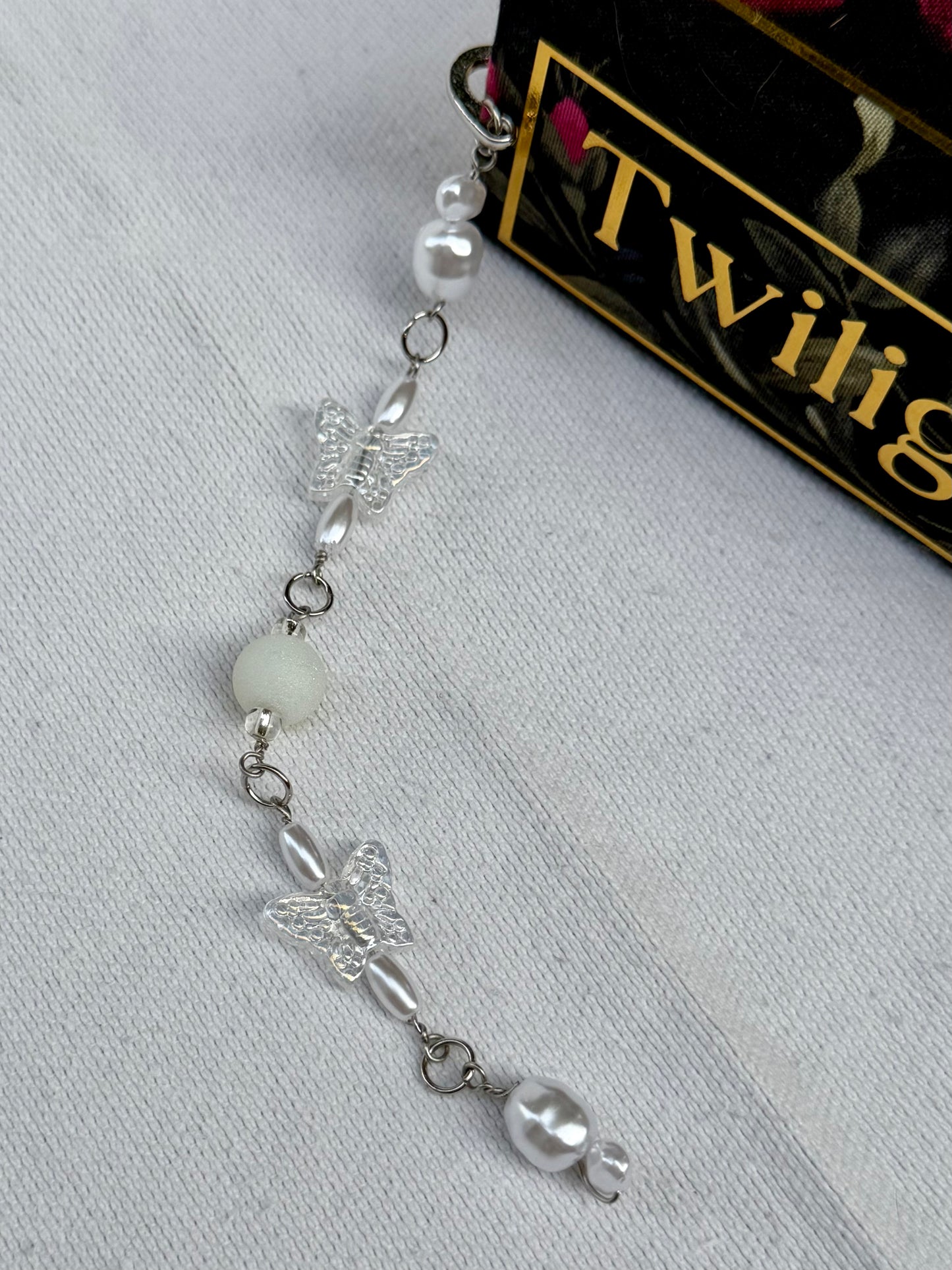 White Butterfly Beaded Bookmark