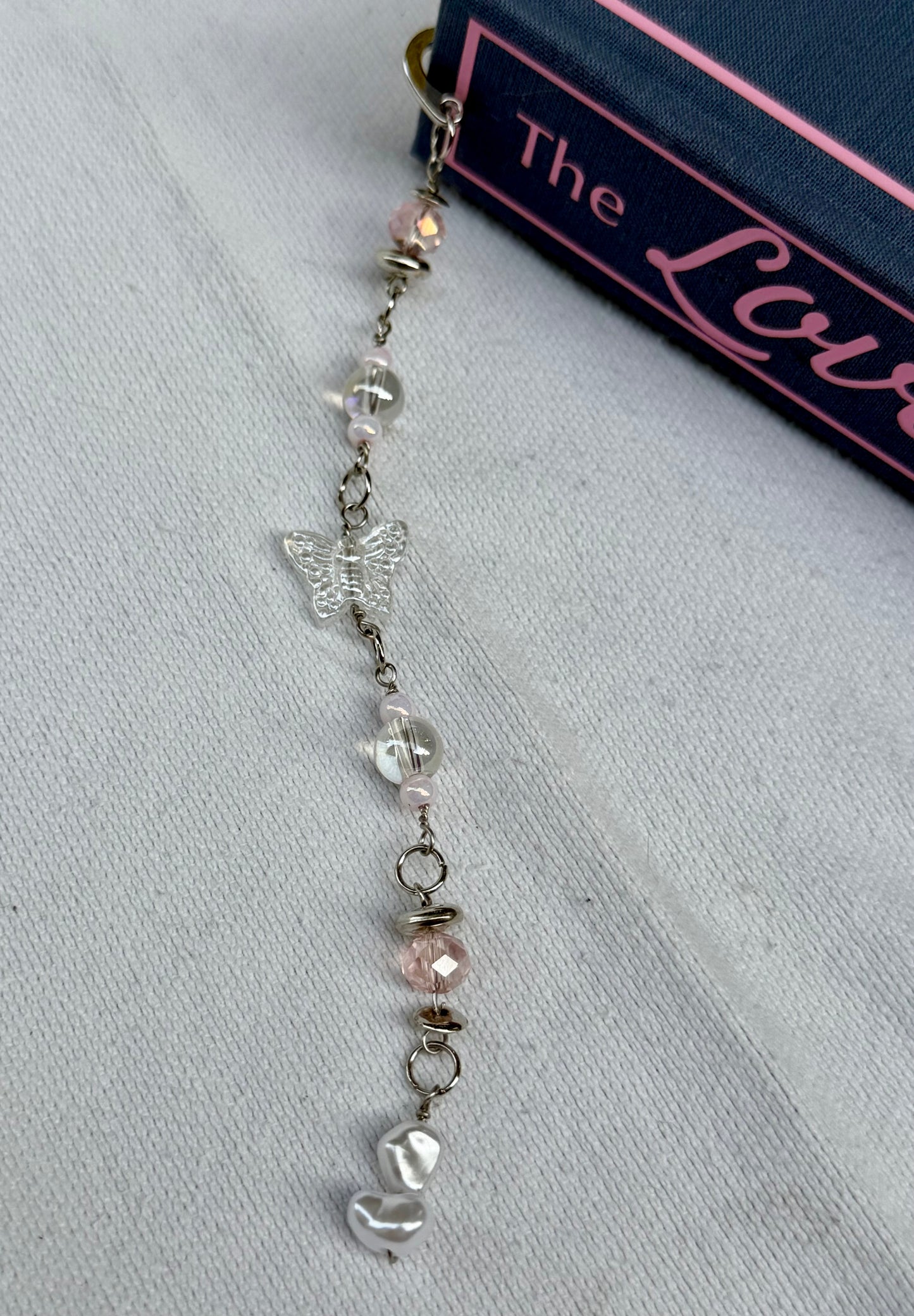 Pink Butterfly Beaded Bookmark